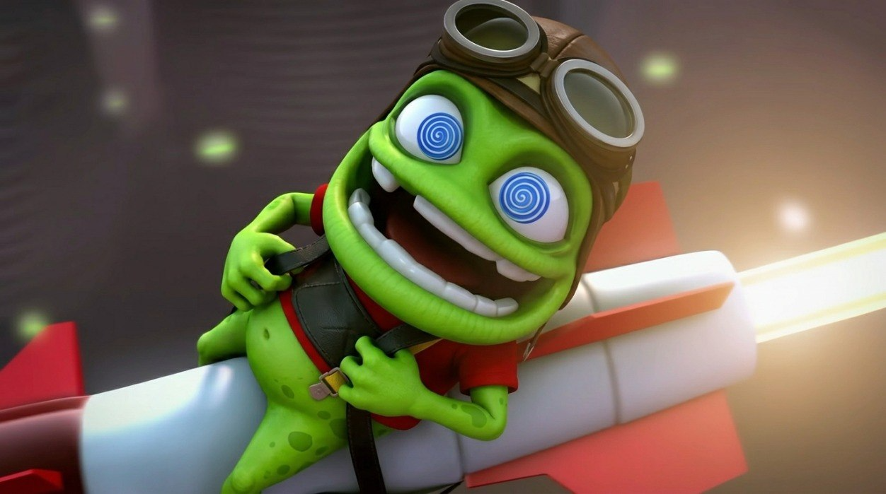 Crazy Toad riding a rocket