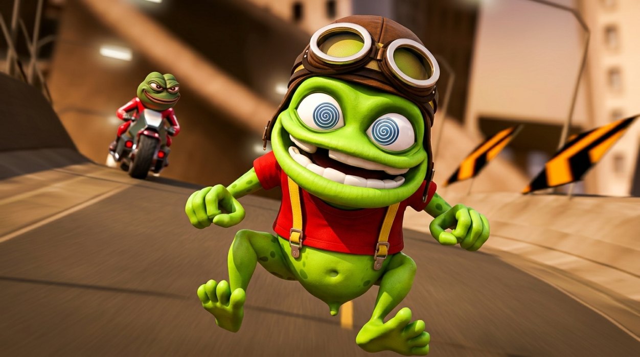 Crazy Toad running from Pepe on a motorcycle