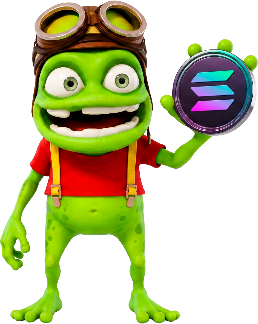Crazy Toad holding a Solana coin
